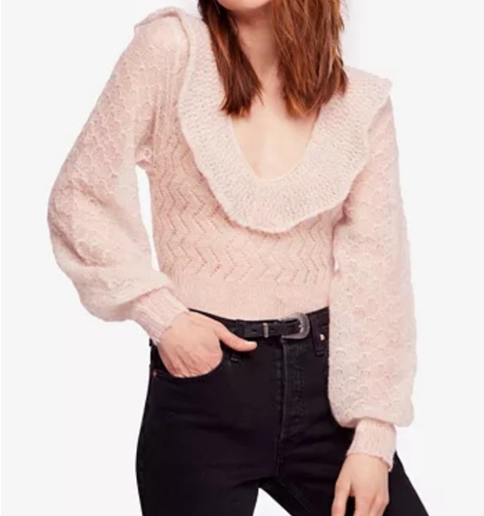 FREE PEOPLE Romantic Macaroon Boho Ruffle Neck Sweater - Picture 3 of 8